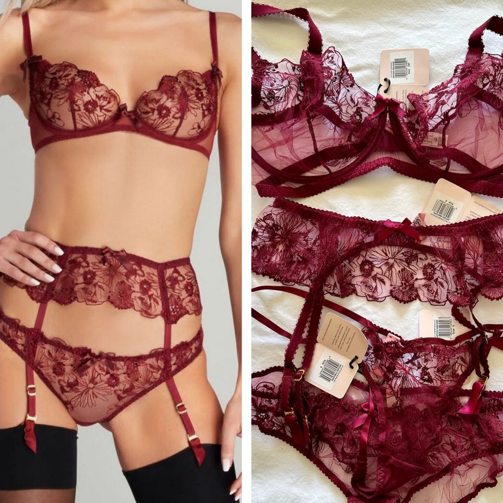 NWT Agent Provocateur Jayce Burgundy Wine Berry Lingerie Set